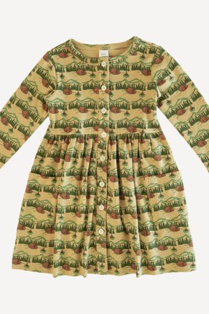 long sleeve button front pocket dress | campsite | organic cotton interlock