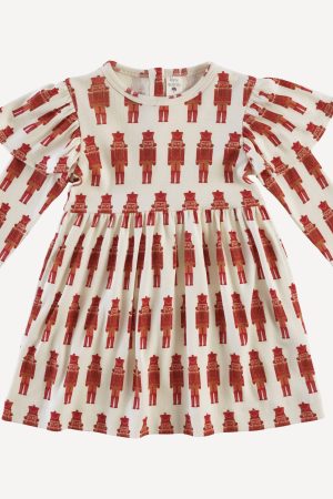 long sleeve flutter sleeve dress | cardinal nutcracker | organic cotton single rib
