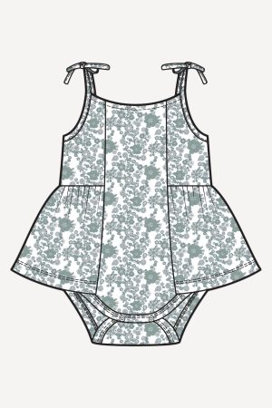 PREORDER spaghetti tie ballerina bubble | jade ditsy floral | organic cotton jersey