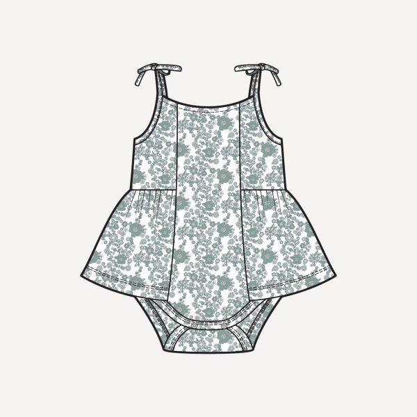PREORDER spaghetti tie ballerina bubble | jade ditsy floral | organic cotton jersey