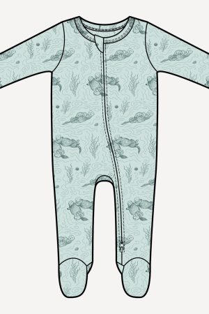 PREORDER long sleeve two way zipper footie | sagebrush otters | bamboo