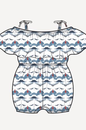 PREORDER spaghetti tie off the shoulder ruffle shortie | rocket ship | organic cotton jersey