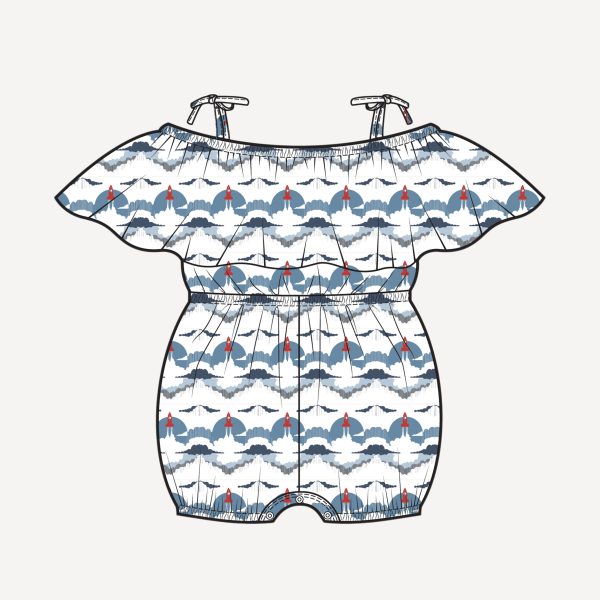 PREORDER spaghetti tie off the shoulder ruffle shortie | rocket ship | organic cotton jersey
