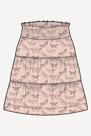 PREORDER smocked gathered tiered skirt | rose butterflies | bamboo