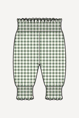 PREORDER smocked waist bubble pant | green gingham | organic cotton gauze