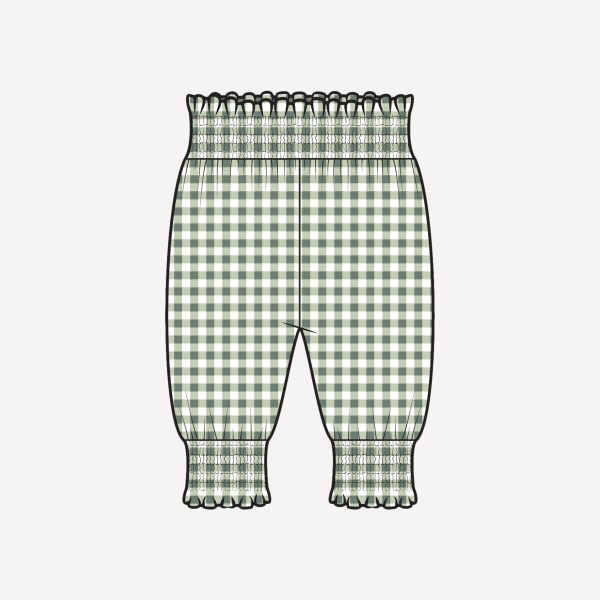 PREORDER smocked waist bubble pant | green gingham | organic cotton gauze