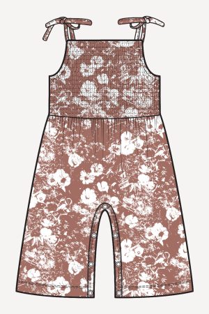 PREORDER spaghetti tie smocked gaucho jumpsuit | spring wildflower | organic cotton woven