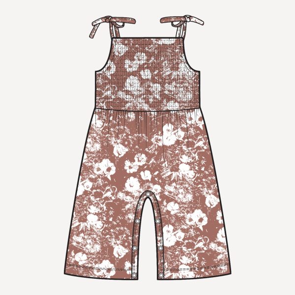 PREORDER spaghetti tie smocked gaucho jumpsuit | spring wildflower | organic cotton woven