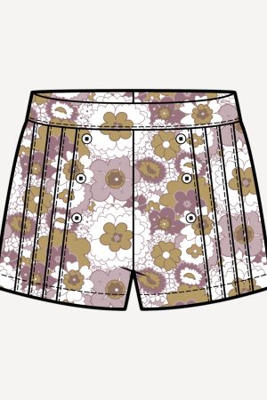 PREORDER pintuck short | violet mid-century floral | organic cotton gauze