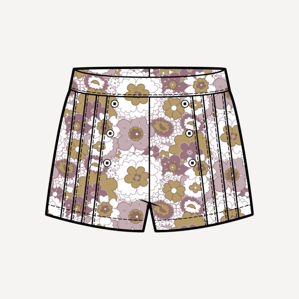 PREORDER pintuck short | violet mid-century floral | organic cotton gauze