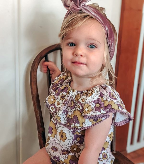 PREORDER pintuck short | violet mid-century floral | organic cotton gauze - Image 3