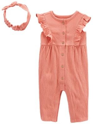 Carter's Baby Girls Crinkle Jersey Jumpsuit and Headwrap, 2 Piece Set