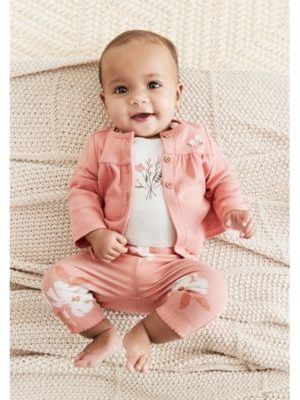 Carter's Baby Girls Little Cardigan, Bodysuit and Pants, 3 Piece Set