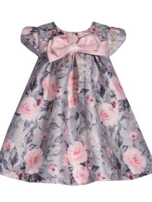 Bonnie Baby Baby Girls Short Sleeve Metallic Jacquard Trapeze Dress