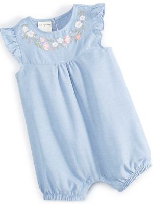 First Impressions Baby Girls Cotton Chambray Flower Sunsuit, Created for Macy's