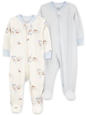 Carter's Baby Cotton 2-Way-Zip Footed Sleep and Play Coveralls, Pack of 2