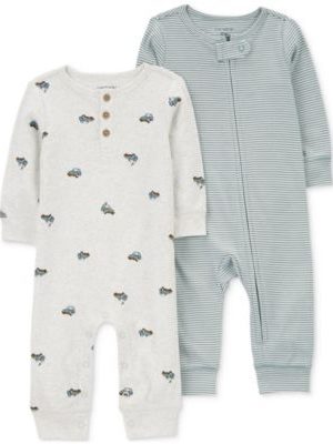 Carter's Baby Boys Car-Print Coverall & Striped Sleep & Play Coverall, Pack of 2