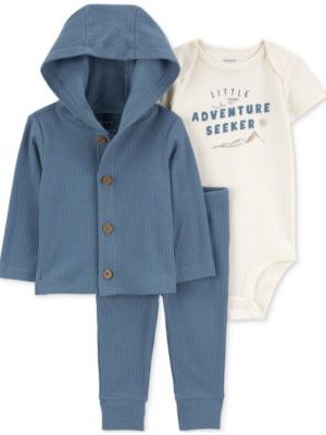 Carter's Baby Boys Little Adventure Seeker Graphic Bodysuit, Hooded Cardigan & Pants, 3 Piece Set