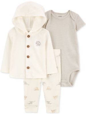 Carter's Baby Cotton Elephant Little Jacket, Striped Bodysuit & Printed Pants, 3 Piece Set
