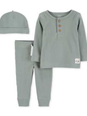 Carter's Baby 3-Pc. Ribbed Cap, T-Shirt & Pants Set