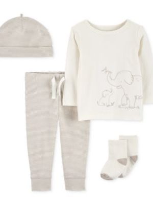 Carter's Baby 4-Pc. Cotton Hat, Elephant Top, Striped Pants & Socks Set
