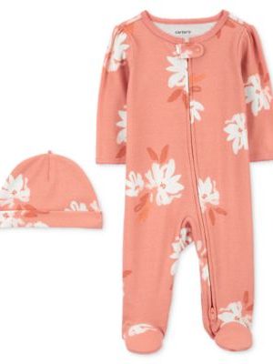Carter's Baby Cotton 2-Way-Zip Footed Sleep & Play Coverall & Cap, 2 Piece Set
