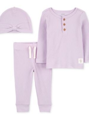 Carter's Baby Girls Drop Needle Hat, T-Shirt & Pants, 3 Piece Set