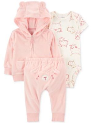 Carter's Baby Girls Sheep Little Hooded Jacket, Bodysuit & Pants, 3 Piece Set
