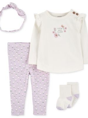 Carter's Baby Girls 4-Pc. Floral-Print Headwrap, Top, Pants & Socks Set
