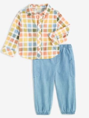 First Impressions Baby Boys Game Day Plaid Shirt & Pants Set, Created for Macy's