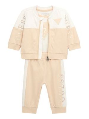 GUESS Baby Boy Long Sleeve Bodysuit, Long Sleeve Zip Top, and Pant Set