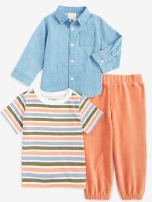 First Impression Baby Boys Imagine Stripe Shirt, T-Shirt & Pants Set, Created for Macy's
