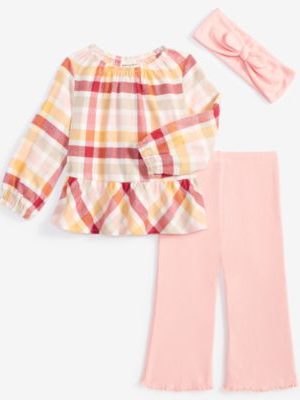 First Impressions Baby Girls Plaid Flannel Tunic & Flare-Leg Pants, 3 Piece Set, Created for Macy's
