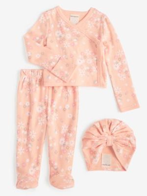 First Impressions Baby Girls Secret Garden Cotton Hat, Cardigan & Footed Pants, 3 Piece Set, Created for Macy's