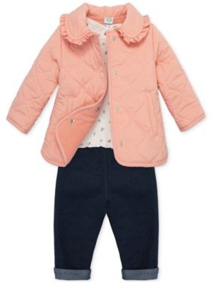 Little Me Baby Girls Quilted Jacket, Floral Tee & Denim Pants Set