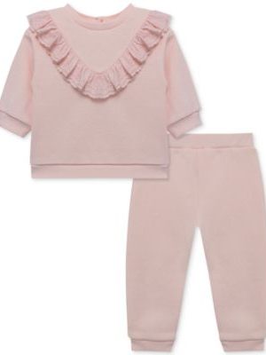 Little Me Baby Girls Ruffled Eyelet Sweatshirt & Pants, 2 Piece Set