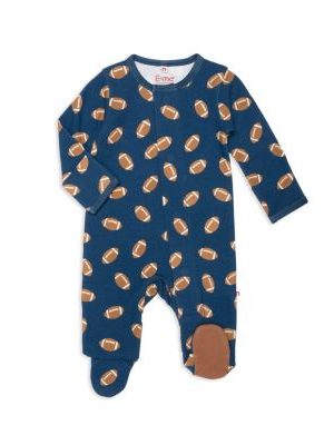EASY = MAGNETIC CLOSE Baby Boys Football Print Footed Coverall
