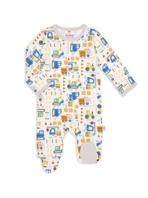 EASY = MAGNETIC CLOSE Baby Boys Construction Print Footed Coverall