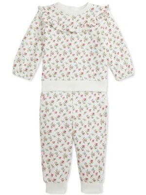 Polo Ralph Lauren Baby Ruffled Floral Sweatshirt & Pants Set