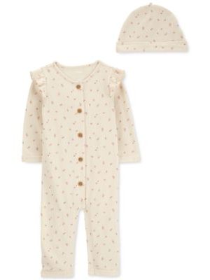 Carter's Baby Girls 2-Pc. Printed Jumpsuit & Beanie Set