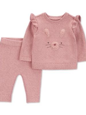 Carter's Baby Girls 2-Pc. Ruffled Bunny Sweater & Knit Pants Set