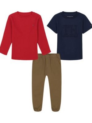 Tommy Hilfiger Baby Boy Short Sleeve Tee, Long Sleeve Thermal and Twill Joggers 3-Piece Set