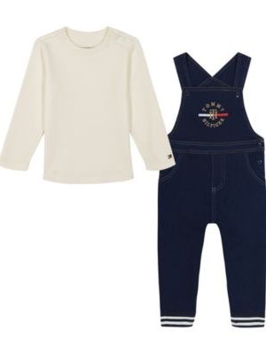 Tommy Hilfiger Baby Boy Denim French Terry Overalls Long Sleeve Thermal Tee