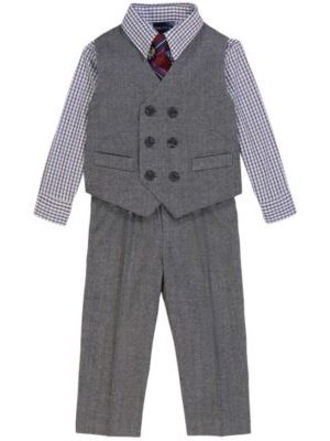Nautica Baby Boys Grey Herringbone Vest 4-Piece Set