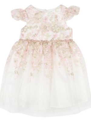 Rare Editions Baby Girls Floral Embroidered Mesh Party Dress