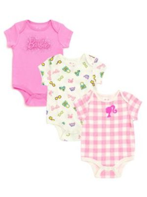 Barbie Baby Girls 3 Pack Bodysuits Newborn to (Newborn - 24 Months)