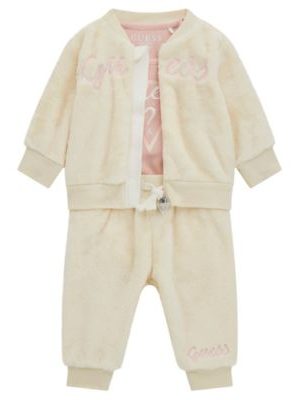 GUESS Baby Girl Active Zip-Up Sweatshirt and Pant, 3-Piece Set