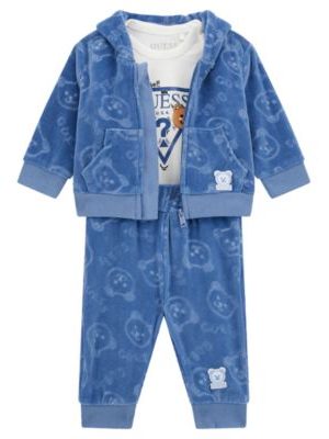 GUESS Baby Boys Hooded Zip-Up Sweatshirt, Long Sleeve Bodysuit and Pant, 3-Piece Set