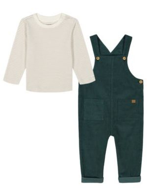 Calvin Klein Baby Boy Long Sleeve Combed Knit Tee Corduroy Overalls, 2-Piece Set