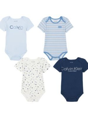 Calvin Klein Baby Boy Logo Short Sleeve Bodysuits, 4-Piece Set